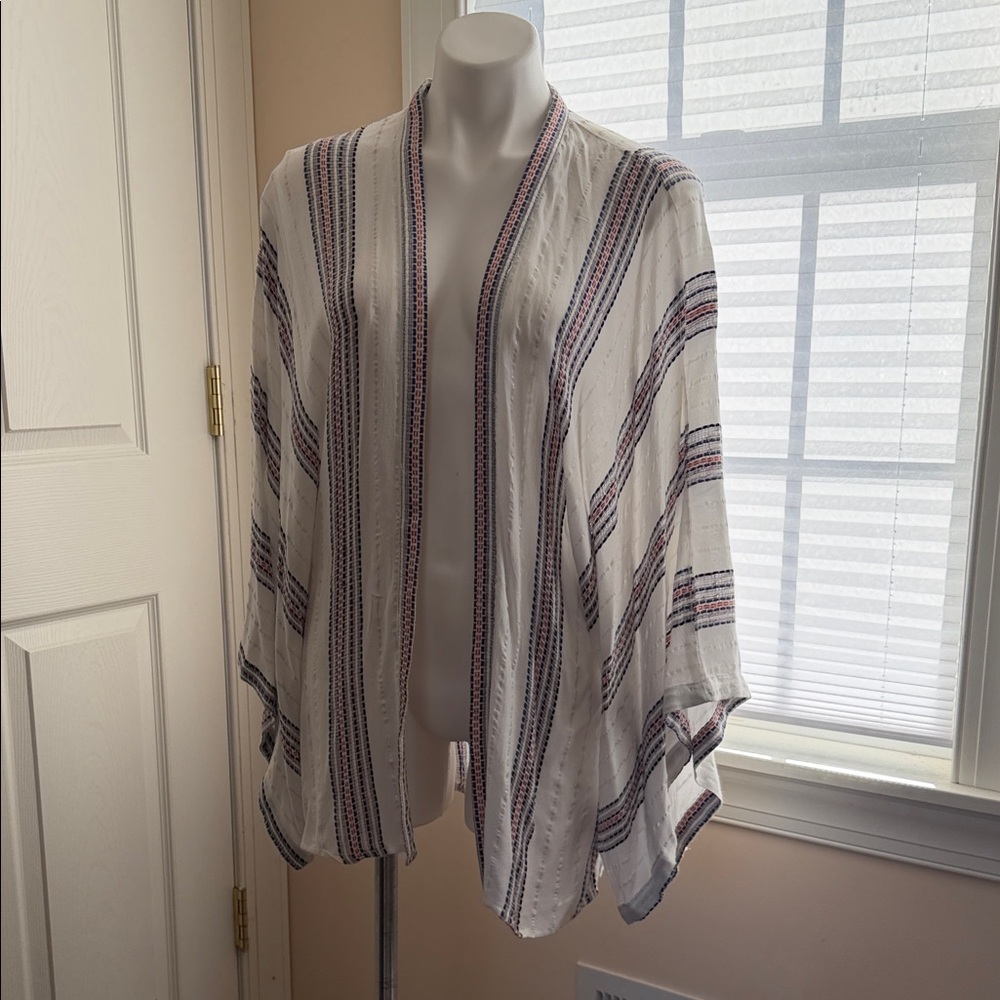 Style Envy White Striped Kimono Swim Coverup